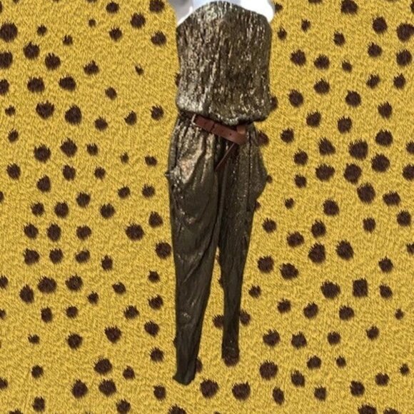 Michael Kors STUNNING Gold Sequin Strapless Jumpsuit w/Removable Belt M NWT $300 - Picture 8 of 16